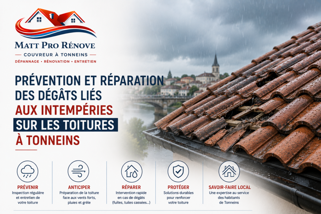 Illustration de l’article : Prévention et réparation des dégâts liés aux intempéries sur les toitures à Tonneins