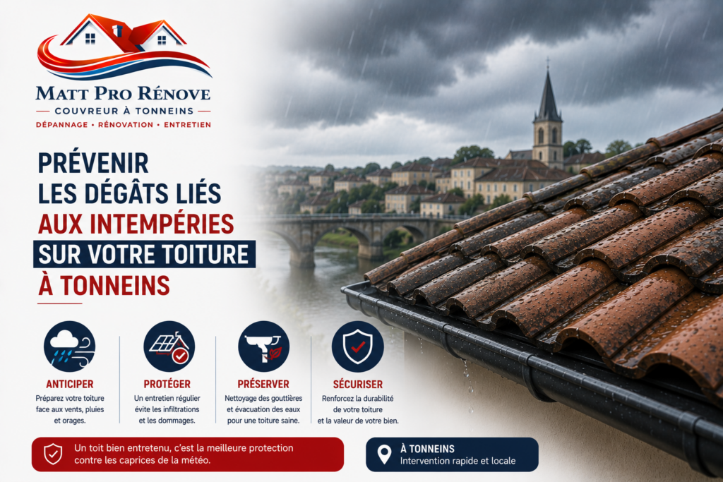 Illustration de l’article : Prévenir les dégâts liés aux intempéries sur votre toiture à Tonneins