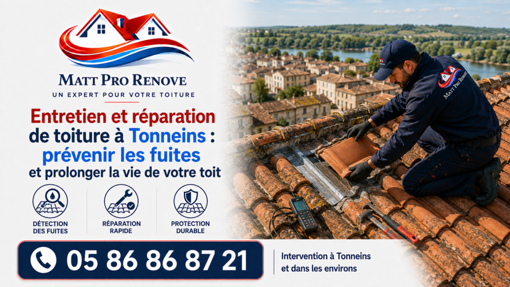 Illustration de l’article : Entretien et réparation de toiture à Tonneins : prévenir les fuites et prolonger la vie de votre toit